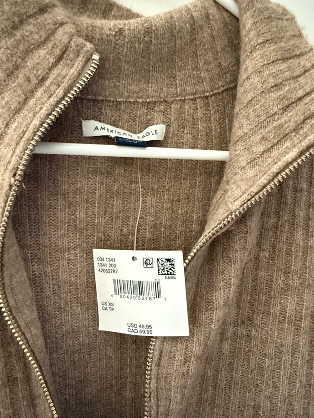 American Eagle Outfitters Women's Tan Ribbed Half-Zip Sweater - Picture 2 of 3